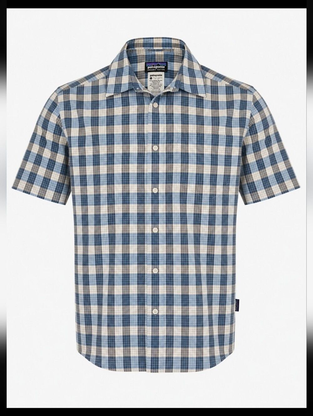 Patagonia Organic Cotton Plaid Short Sleeve Button Up Shirt Men's M Blue
